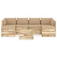 vidaXL 7-tlg. Garten-Lounge-Set mit Kissen Grün Imprägniertes Holz 