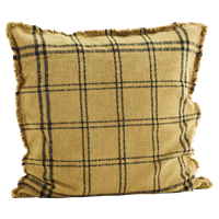 Madam Stoltz Kussenhoes Checked Fringes Indian Tan 50 x 50