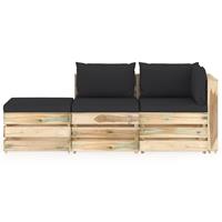 vidaXL 3-delige Loungeset met kussens groen geïmpregneerd hout