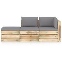 vidaXL 3-delige Loungeset met kussens groen geïmpregneerd hout