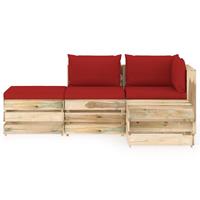 vidaXL 4-delige Loungeset met kussens groen geïmpregneerd hout