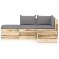 vidaXL 4-delige Loungeset met kussens groen geïmpregneerd hout