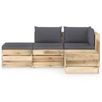 vidaXL 4-delige Loungeset met kussens groen geïmpregneerd hout