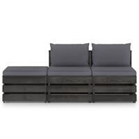 vidaXL 3-tlg. Garten-Lounge-Set mit Kissen Grau Imprägniertes Holz 