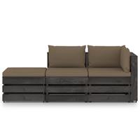 vidaXL 3-delige Loungeset met kussens grijs geïmpregneerd hout