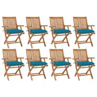 vidaXL Tuinstoelen 8 st inklapbaar met kussens massief teakhout