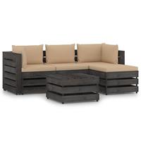 vidaXL 5-tlg. Garten-Lounge-Set mit Kissen Grau Imprägniertes Holz 