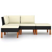 vidaXL 4-delige Loungeset met kussens poly rattan zwart