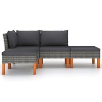 vidaXL 4-delige Loungeset met kussens poly rattan grijs