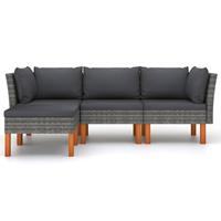 vidaXL 4-delige Loungeset met kussens poly rattan grijs