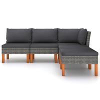 vidaXL 5-delige Loungeset met kussens poly rattan grijs