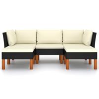 vidaXL 5-delige Loungeset met kussens poly rattan zwart