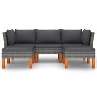 vidaXL 5-delige Loungeset met kussens poly rattan grijs