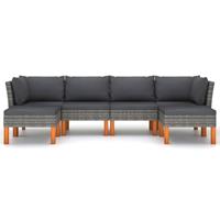 vidaXL 6-delige Loungeset met kussens poly rattan grijs