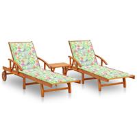 vidaXL Ligstoelen 2 st met tafel en kussens massief acaciahout