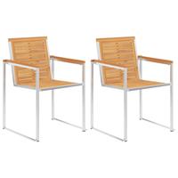 vidaxl Tuinstoelen 2 st met kussens massief teakhout en staal