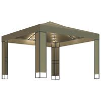 vidaXL Prieel met dubbel dak en lichtslinger 180 g/m² 3x3x2,7 m taupe