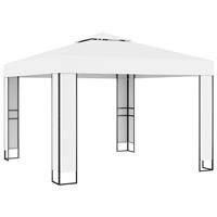vidaxl Prieel met dubbel dak en LED-lichtslinger 3x3 m wit