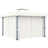 VidaXL Pavillon mit Vorhängen und Lichterketten 3x3 m  Creme