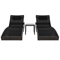 vidaXL Ligbedden 2 st met tafel poly rattan en textileen bruin