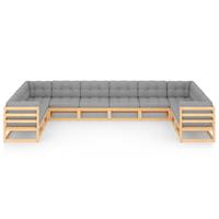 vidaXL 10-delige Loungeset met kussens massief grenenhout