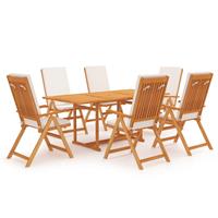 vidaXL 7-tlg. Garten-Essgruppe mit Kissen Massivholz Teak Braun