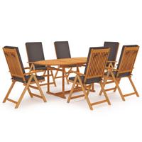 vidaXL 7-tlg. Garten-Essgruppe mit Kissen Massivholz Teak Grau Braun
