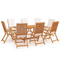 vidaXL 9-tlg. Garten-Essgruppe mit Kissen Massivholz Teak Braun