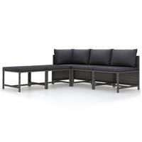 vidaXL 5-delige Loungeset met kussens poly rattan grijs