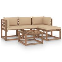 5-delige Loungeset Met Beige Kussens