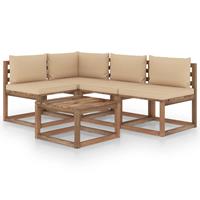 vidaXL 5-tlg. Garten-Lounge-Set mit Beige Kissen Braun