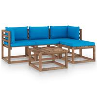 vidaXL 5-delige Loungeset met lichtblauwe kussens