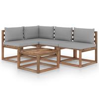 vidaXL 5-delige Loungeset met grijze kussens