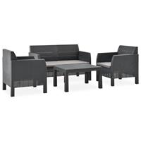 vidaXL 4-delige Loungeset met kussens PP antracietkleurig