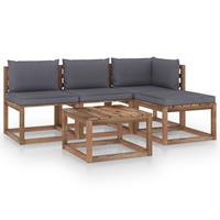vidaXL 5-delige Loungeset pallet met kussens geïmpregneerd grenenhout