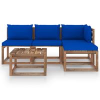 vidaXL 5-delige Loungeset pallet met kussens geïmpregneerd grenenhout