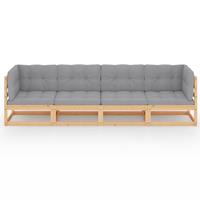vidaXL 4-Sitzer-Gartensofa mit Kissen Kiefer Massivholz Braun