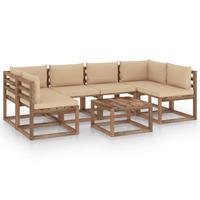 vidaXL 7-tlg. Garten-Sofagarnitur aus Paletten mit Kissen Kiefernholz Braun