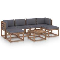vidaXL 7-tlg. Garten-Sofagarnitur aus Paletten mit Kissen Kiefernholz Braun