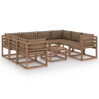 vidaXL 9-delige Loungeset met taupe kussens