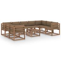 vidaXL 10-tlg. Garten-Lounge-Set mit Taupe Kissen Braun