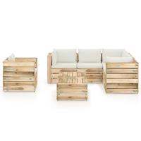 vidaXL 8-delige Loungeset met kussens groen geïmpregneerd hout