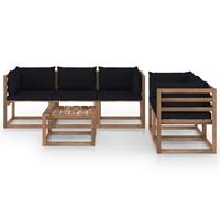 vidaXL 6-delige Loungeset met zwarte kussens