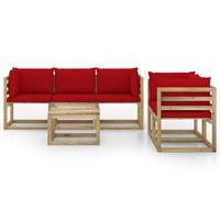vidaXL 6-delige Loungeset met rode kussens