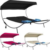 Hioshop Bindox hangmat, hangendeligstoel dubbele 130x120cm met dak, wielen, 2 kussens rood.