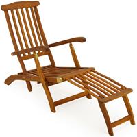 deuba Sonnenliege Queen Mary Akazien Holz Verstellbare Rückenlehne Abnehmbares Fußsegment klappbar Sonnenstuhl Deckchair Holzliege Gartenliege Liegestuhl
