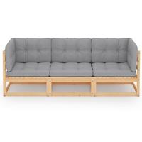 vidaXL 3-Sitzer-Gartensofa mit Kissen Kiefer Massivholz Braun