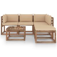 6-delige Loungeset Pallet Met Kussens Geïmpregneerd Grenenhout