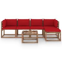 vidaXL 6-delige Loungeset met rode kussens