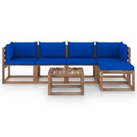 vidaxl 6-tlg. Garten-Lounge-Set mit Blauen Kissen